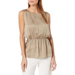 NWOT Theory Shirred Tank in Light Charmeuse- 100% Silk- Champaign color- Small